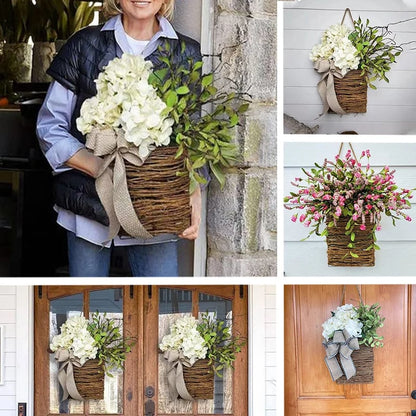 🎁 - Cream Hydrangea Door Hanger Basket Wreath